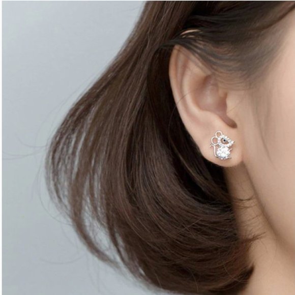 NEW Tibetan 925 Silver Cute Mouse Zircon Earrings - Picture 8 of 15